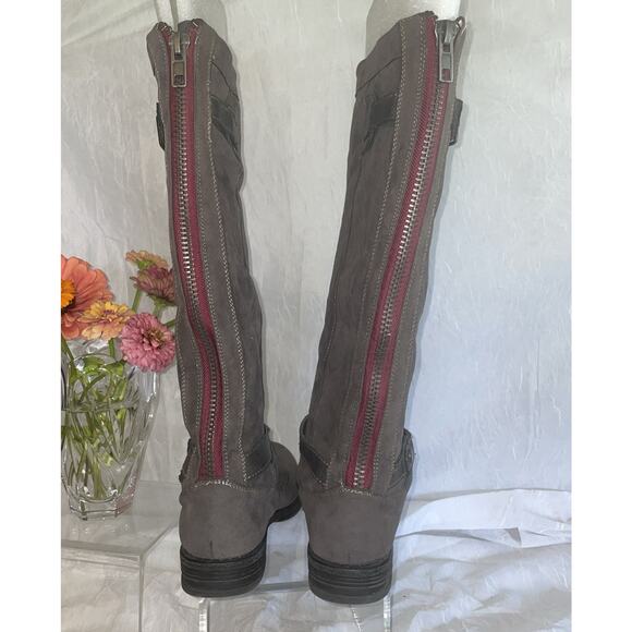 Madden Girl Zuzu Back Zip Faux Suede Knee High Boots 7M Tough Industrial Chic - Picture 4 of 11